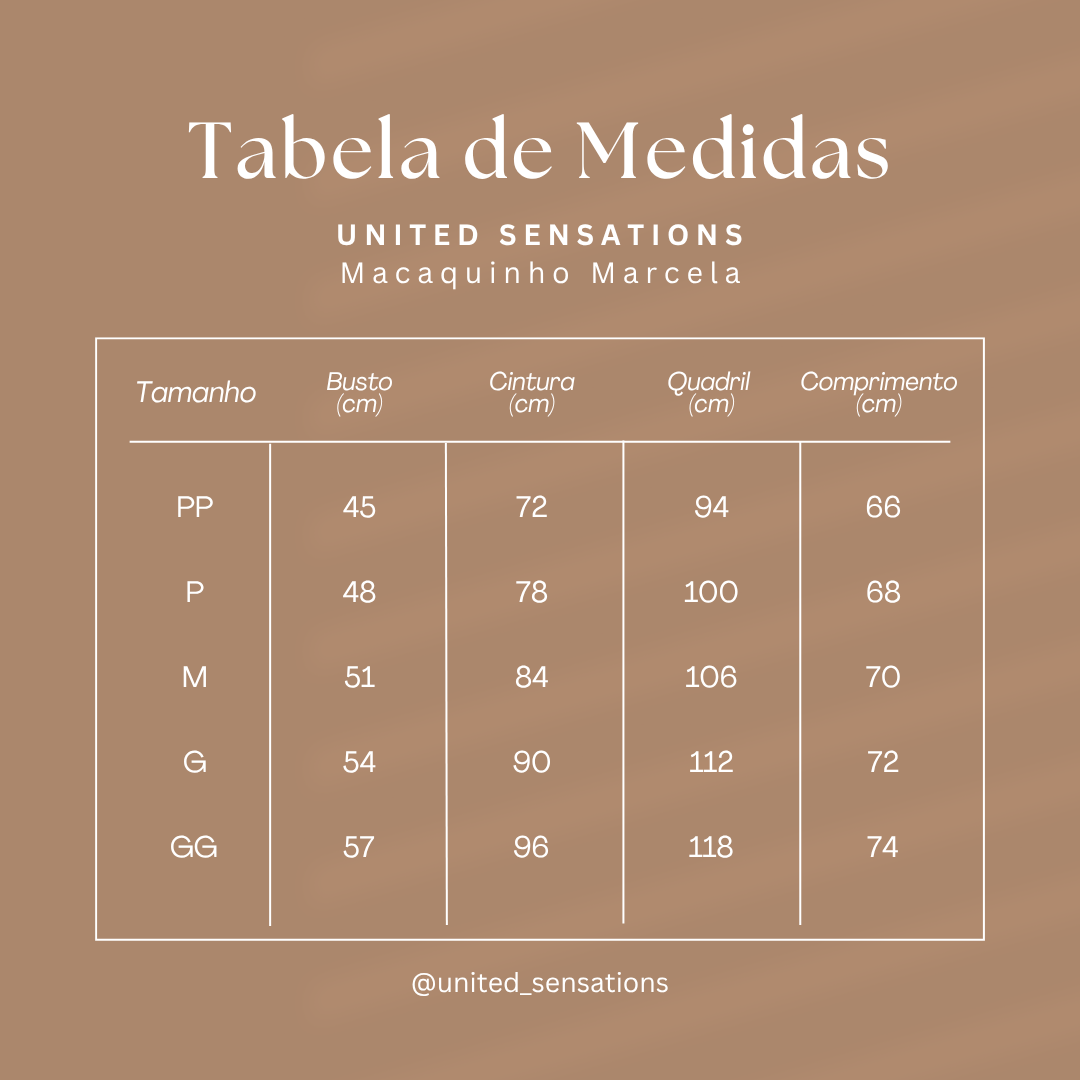 Tabela de medidas do macaquinho preto